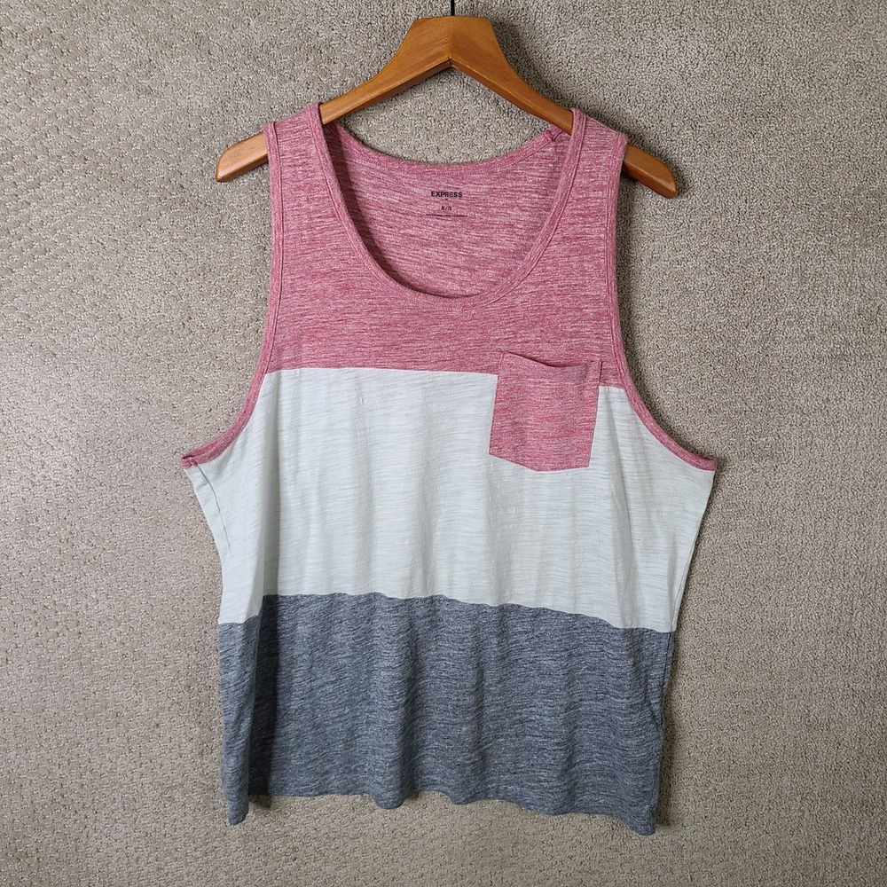 Express Shirt Mens XL Red White Gray Tank Top Colorblock Heather Cotton‎ Blend